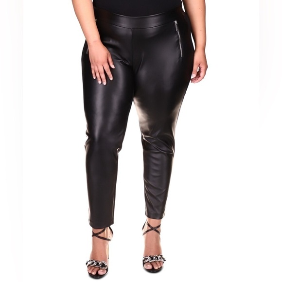 Michael Kors Ankle Faux Leather Leggings Women's 1 X Black Zippered-Pocket - Picture 1 of 10